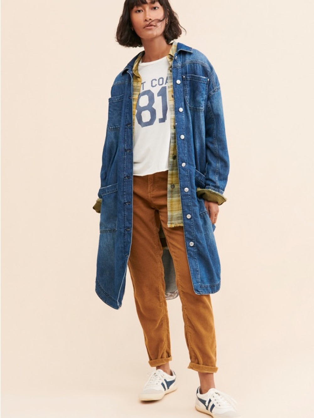 Anthropologie Pilcro Draped Denim Oversized Long Duster Jacket Blue Jean L/XL